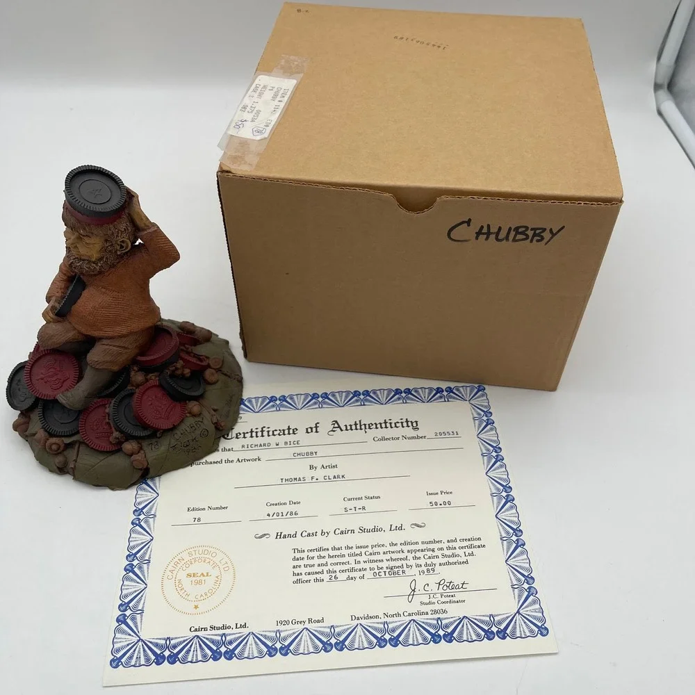 Tom Clark SIGNED Gnomes Chubby Cairn Studio 1986 COA ORIGINAL Box # 78